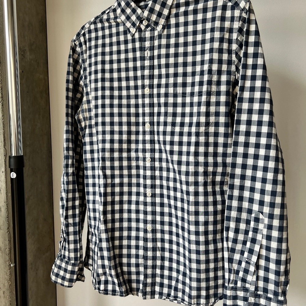 J. Crew Men's Navy and White Plaid Shirt - Slim